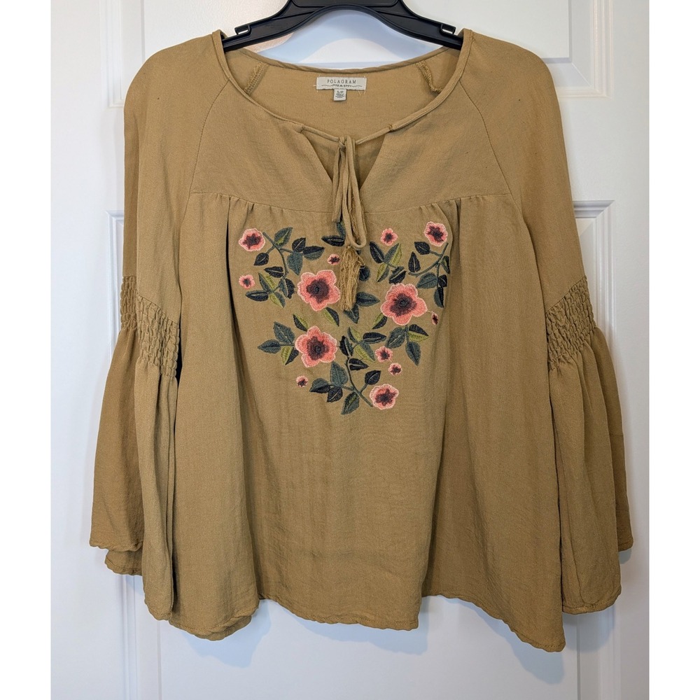 Polagram Floral Embroidered Peasant Top